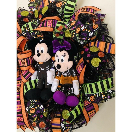 Mickey And Minnie Halloween Wreath, Mickey Wreath, Halloween Disney