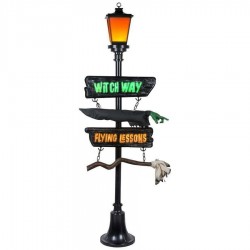 Halloween Gemmy 6 ft Witch Way & Flying Lessons Lighted Lamp Post