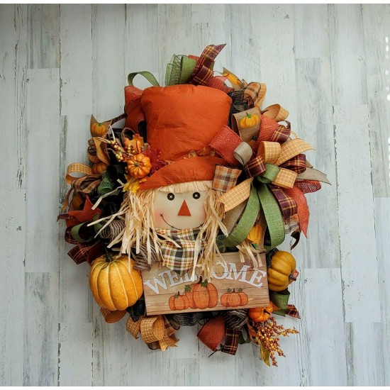 Scarecrow Wreath, Fall Wreath, Pumpkin Wreath, Fall Decor, Thanksgiving Wreath