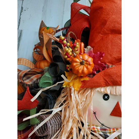 Scarecrow Wreath, Fall Wreath, Pumpkin Wreath, Fall Decor, Thanksgiving Wreath