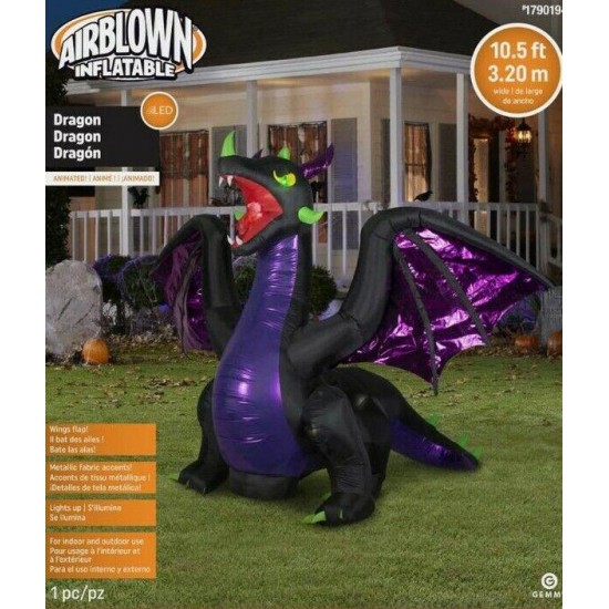 NEW - Gemmy 10.5' Ft (Wide) Inflatable Animated Dragon Moving Wings (Hallloween)