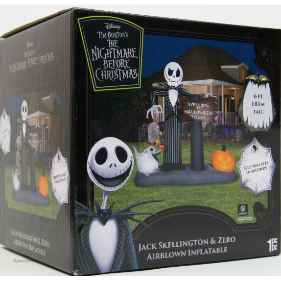 Gemmy Corp Nightmare Before Christmas 6ft Jack Skellington & Zero Welcome to