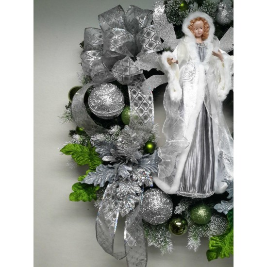 Christmas Holiday Wreath Winter Wreath Wall Door Decoration Silver  Angel Wreath