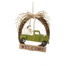 Autumn Fall Halloween decoration “Welcome” Pumpkin Truck Wreath, 16.5