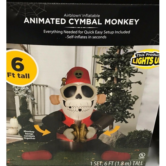 Halloween Inflatable Animated Cymbal Monkey Airblown Yard Decor 6 FT LED NEW