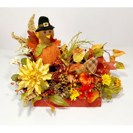 LARGE THANKSGIVING TURKEY CENTERPIECE FALL COLORS AUTUMN FLORAL ARRANGEMENT NEW