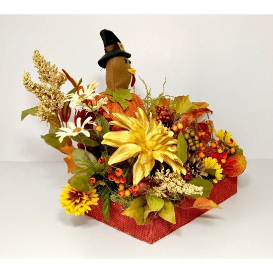 LARGE THANKSGIVING TURKEY CENTERPIECE FALL COLORS AUTUMN FLORAL ARRANGEMENT NEW