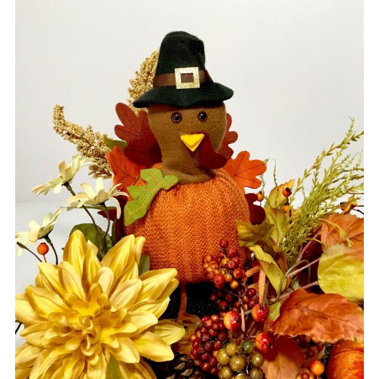 LARGE THANKSGIVING TURKEY CENTERPIECE FALL COLORS AUTUMN FLORAL ARRANGEMENT NEW