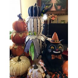 HALLOWEEN THANKSGIVING 3 STACKED BEADED PUMPKINS TREE CENTERPIECE TABLE DECOR