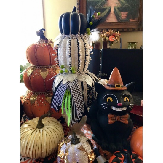 HALLOWEEN THANKSGIVING 3 STACKED BEADED PUMPKINS TREE CENTERPIECE TABLE DECOR