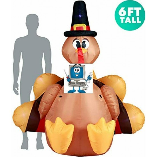 Holidayana Turkey with Pilgrim Hat Inflatable 6ft Thanksgiving Turkey with Pilgr