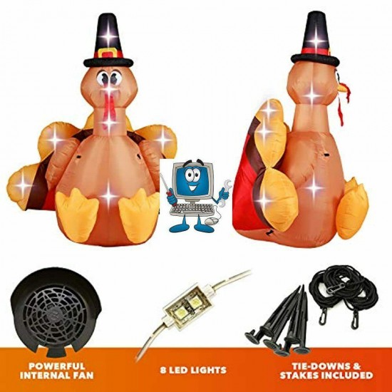 Holidayana Turkey with Pilgrim Hat Inflatable 6ft Thanksgiving Turkey with Pilgr