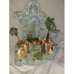 ENESCO GROUP NATIVITY SET with stone creche and palms trees RARE