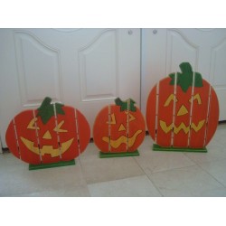 VINTAGE MIDWEST OF CANNON FALLS RARE 3 STAND UP WOODEN PUMPKINS HALLOWEEN *RARE