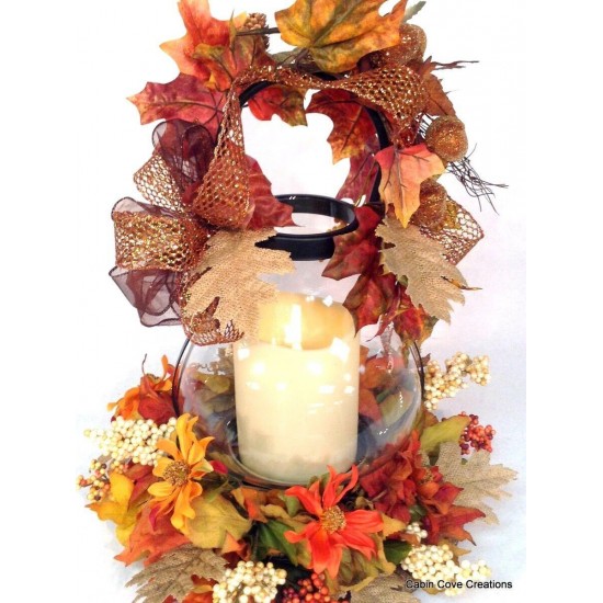 Fall Lantern Centerpiece Floral Arrangement W Flameless Candle Thanksgiving