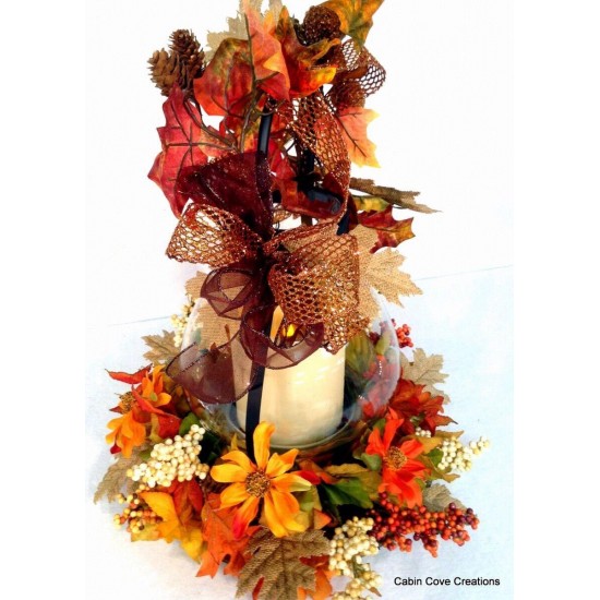 Fall Lantern Centerpiece Floral Arrangement W Flameless Candle Thanksgiving