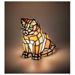 Green Eyed Orange Cat Stain Glass Accent Lamp 7