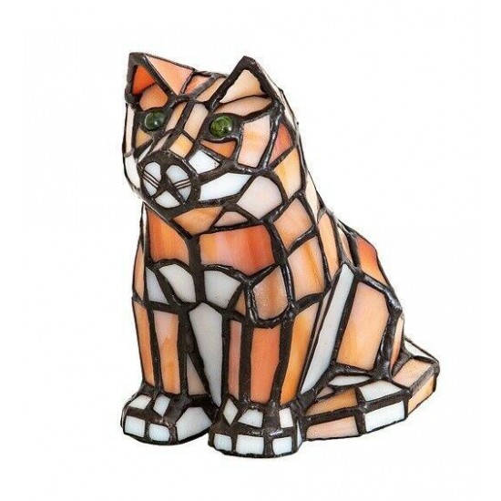 Green Eyed Orange Cat Stain Glass Accent Lamp 7