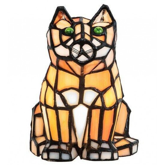 Green Eyed Orange Cat Stain Glass Accent Lamp 7