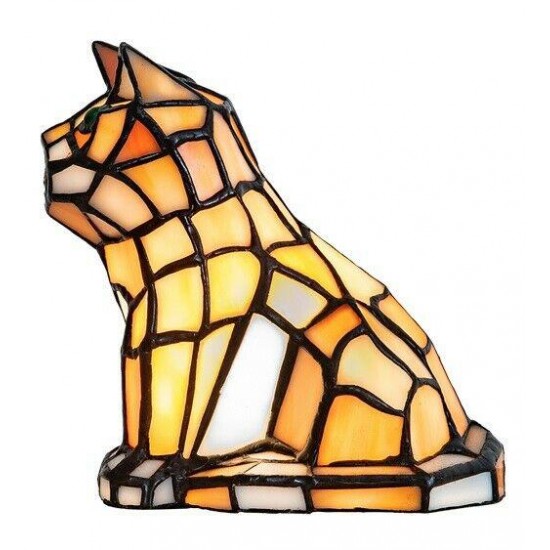 Green Eyed Orange Cat Stain Glass Accent Lamp 7