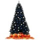 7.5Ft Hinged Artificial Halloween Christmas Tree Full Tree w/ Metal Stand Black