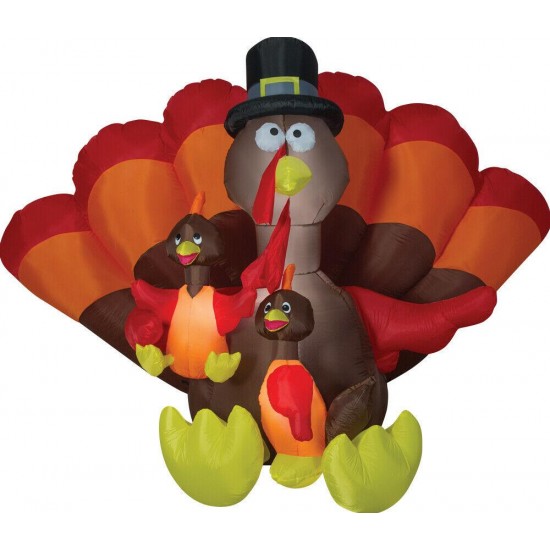 HALLOWEEN THANKSGIVING 8.5 FT TURKEY FAMILY  INFLATABLE AIRBLOWN YARD DECOR