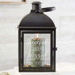 Thanksgiving 3Pc Thankful Grateful Blessed Personalized Lantern Set Metal Glass