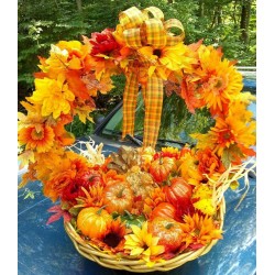 Fall Autumn Thanksgiving Turkey Pumpkins Vegetables Basket Centerpiece Decor NEW