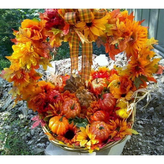 Fall Autumn Thanksgiving Turkey Pumpkins Vegetables Basket Centerpiece Decor NEW