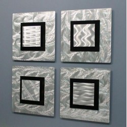 ULTRA MODERN ART Metal Wall Art Silver Black Accent Decor 4 Panels Jon Allen