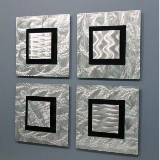 ULTRA MODERN ART Metal Wall Art Silver Black Accent Decor 4 Panels Jon Allen