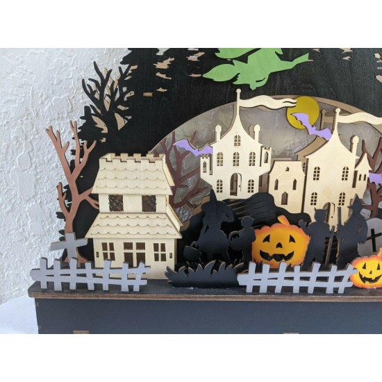 NEW Martha Stewart LED Lighted Halloween Haunted Village LARGE Die-Cut Wooden