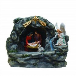 18.5 in. Holy Family and Angel Religious Nativity Fountain with Lamp Table Top