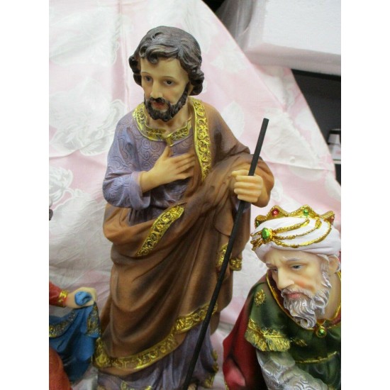 Holy Family Christmas Nativity Scene Colored 12 Inch 11-Piece Set