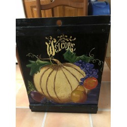 WELCOME PUMPKIN Grape sign Wall Art Door Hanger  Fall Hitchcock Style Decor