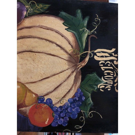 WELCOME PUMPKIN Grape sign Wall Art Door Hanger  Fall Hitchcock Style Decor