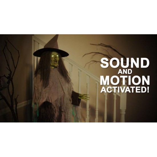 NEW! - Gemmy Halloween 6' Animatronic Motion Activated Speaking Witch W/Broom