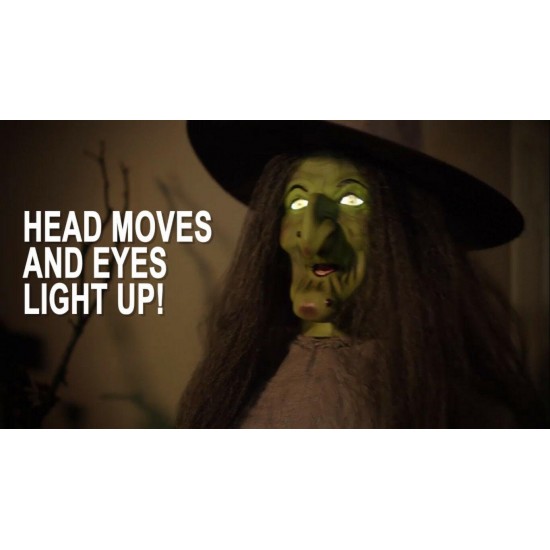 NEW! - Gemmy Halloween 6' Animatronic Motion Activated Speaking Witch W/Broom