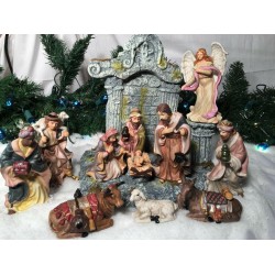 NEW RARE ENESCO GROUP 15 PIECE NATIVITY SET HOLY FAMILY, ANGEL, WISEMEN, BARN...