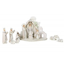 Filigree Ivory Lace Resin Dolomite Nativity and Creche Stable 12 Piece Set