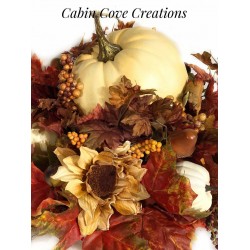 Creamy White Pumpkin Floral Arrangement Rustic Round Autumn Centerpiece