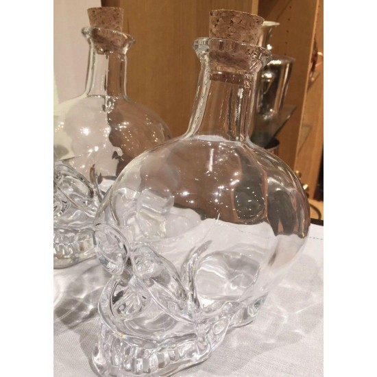 NWT Pottery Barn 5Pc ~SKULL~ Glass DECANTER & 4 Shot GLASS Set ~HALLOWEEN~ ☠️