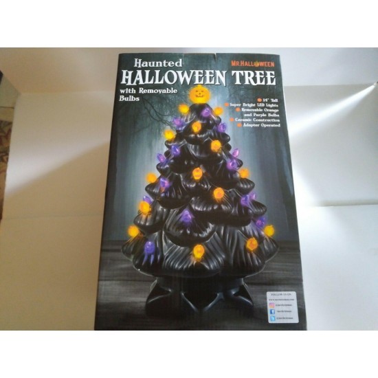 Halloween Lighted Black Ceramic Tree AC Adapter New In Box 14” Tall Mr Christmas