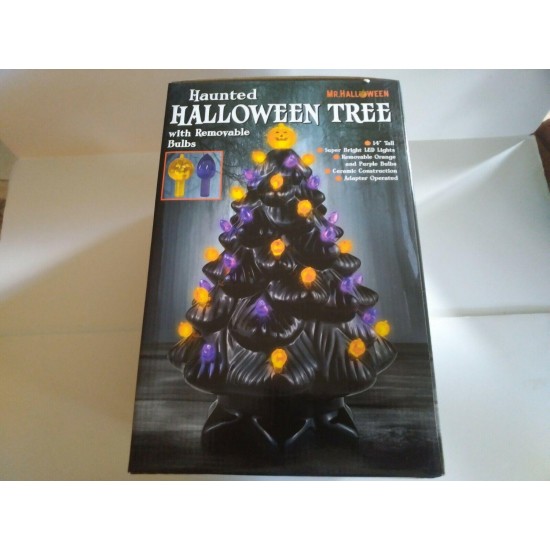 Halloween Lighted Black Ceramic Tree AC Adapter New In Box 14” Tall Mr Christmas