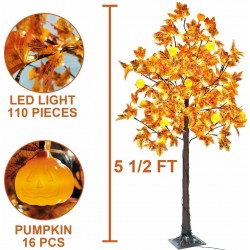 5.5FT Fall Maple Tree w/ Pumpkins LED Lights Outdoor Autumn Thanksgiving Decor