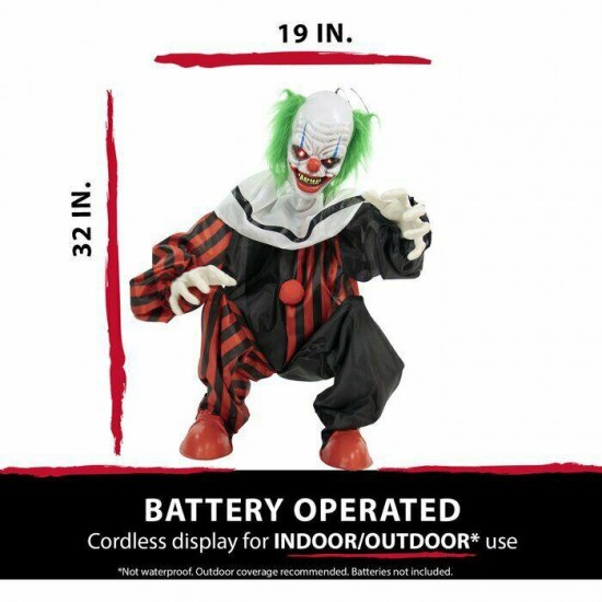 Life-Size Animated Clown Figurine Halloween Outdoor LED Yard Decoration Prop