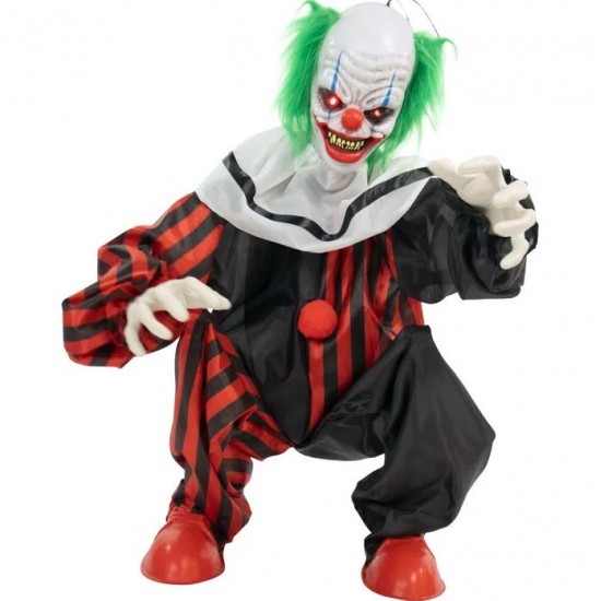 Life-Size Animated Clown Figurine Halloween Outdoor LED Yard Decoration Prop