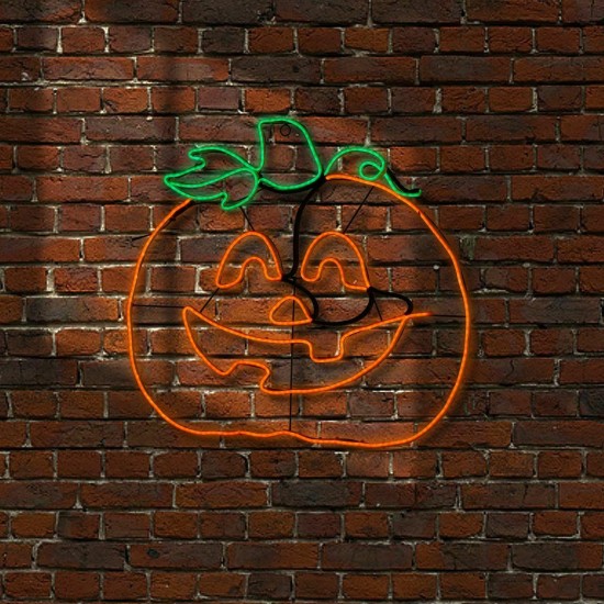 24  Orange and Green Halloween Pumpkin LED Light Strip Window Silhouette