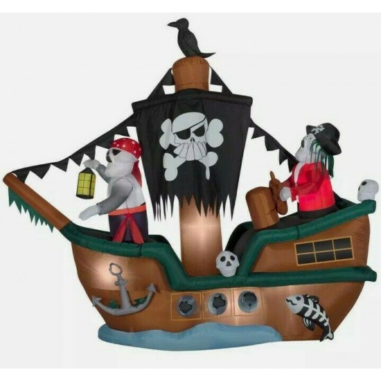 Gemmy 10 Ft. Animated Inflatable Skeleton Pirate Ship Halloween Horror Party