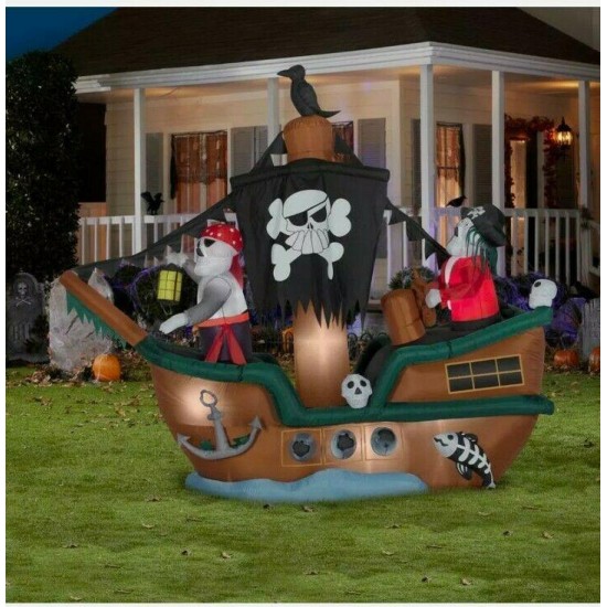 Gemmy 10 Ft. Animated Inflatable Skeleton Pirate Ship Halloween Horror Party